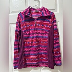 Columbia Magenta and Blue Patterned Fleece Pullover